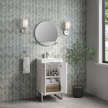 Renovate for Less Atlanta Chianti 20" Single Vanity, Glossy White, Brushed Nickel, w/ White Glossy Composite Stone Top