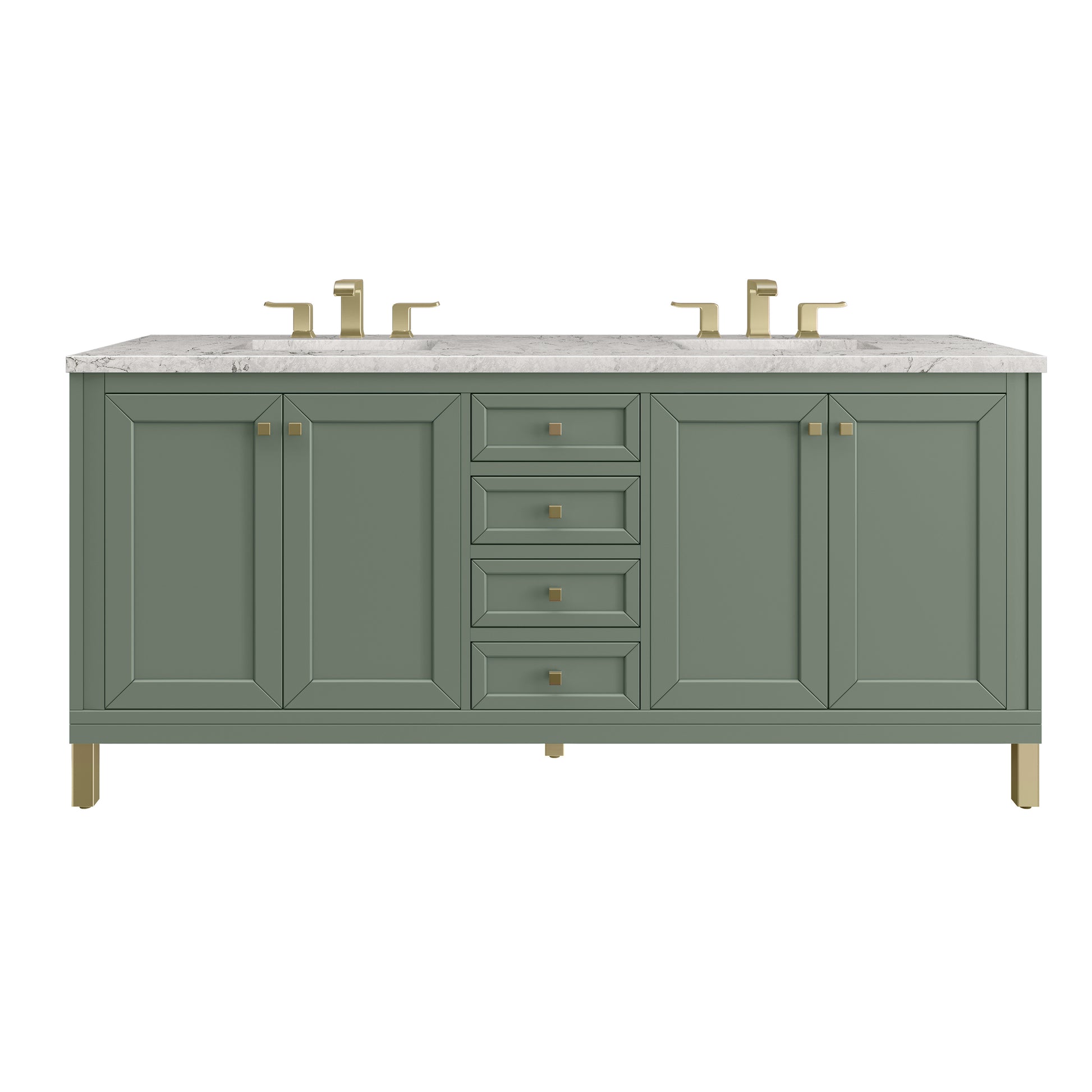 Renovate for Less Atlanta Chicago 72" Double Vanity, Smokey Celadon, w/ 3 CM Eternal Jasmine Pearl Silestone® Top
