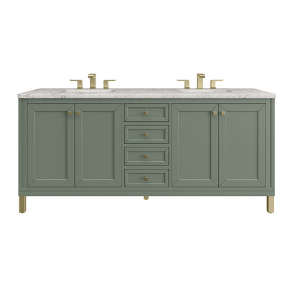 Renovate for Less Atlanta Chicago 72" Double Vanity, Smokey Celadon, w/ 3 CM Eternal Jasmine Pearl Silestone® Top