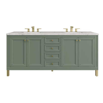 Chicago 72" Double Vanity, Smokey Celadon, w/ 3 CM Eternal Jasmine Pearl Silestone Top w/ FreePower Wireless Charger