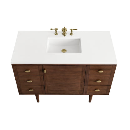 Amberly 48" Single Vanity, Mid-Century Walnut w/ 3 CM White Zeus Top