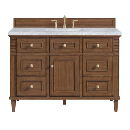 Renovate for Less Atlanta Lorelai 48" Single Vanity, Mid-Century Walnut w/ 3 CM Carrara White Marble Top