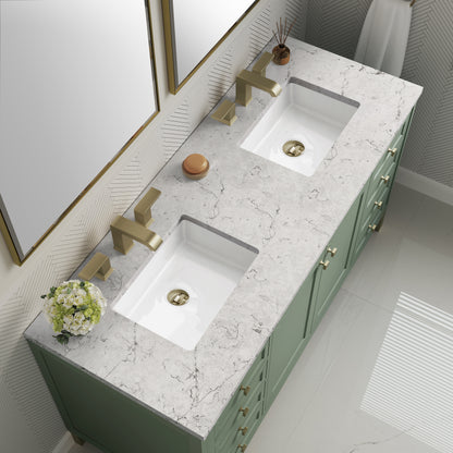 Renovate for Less Atlanta Chicago 60" Double Vanity, Smokey Celadon, w/ 3 CM Eternal Jasmine Pearl Silestone® Top