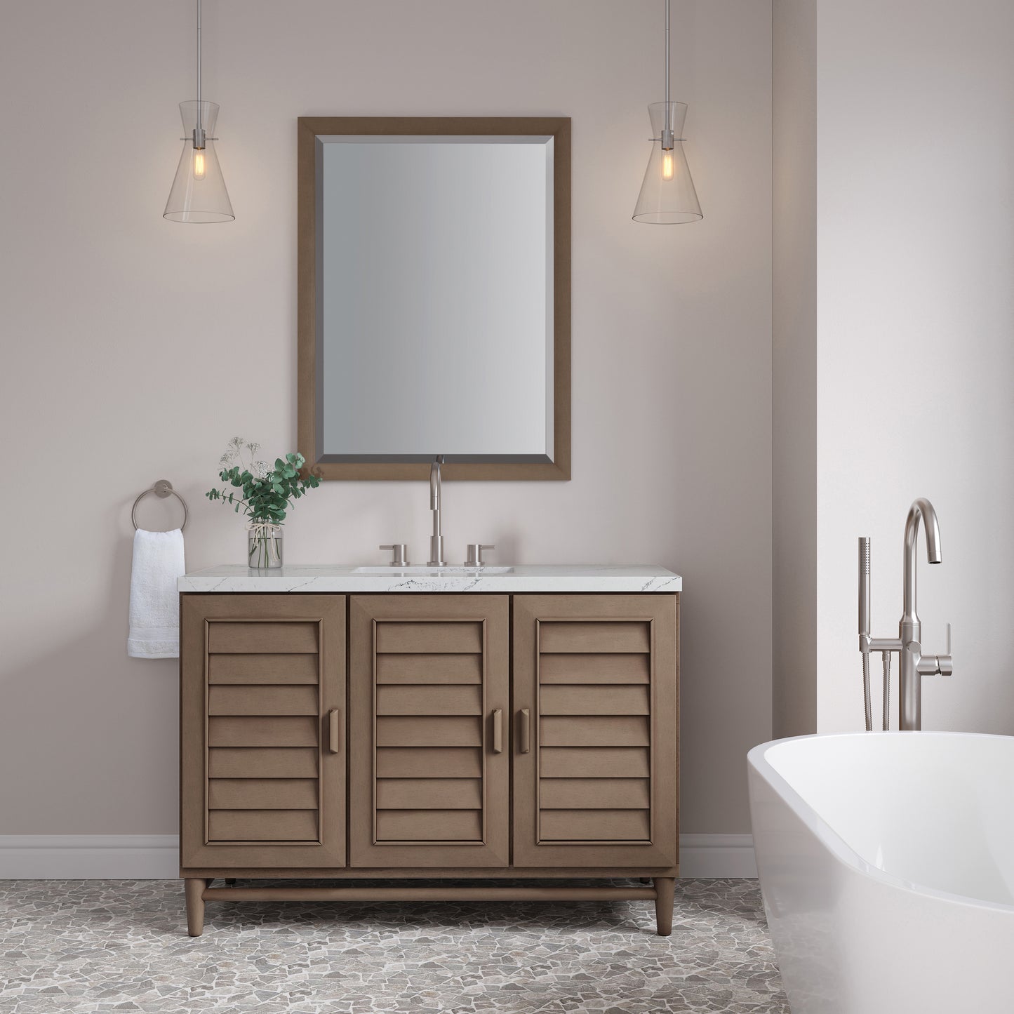 Renovate for Less Atlanta Portland 48" Single Vanity Whitewashed Walnut w/ 3 CM Ethereal Noctis Silestone Top