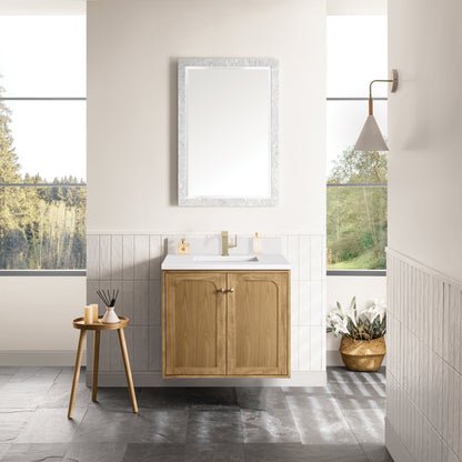 Renovate for Less Atlanta Laurent 30" Single Vanity, Light Natural Oak w/ Single Hole 3 CM White Zeus Top & Backsplash