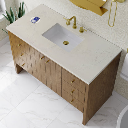 Renovate for Less Atlanta Hudson 48" Single Vanity, Honey Oak w/ 3 CM Siberian Silestone Top w/FreePower Wireless Charger