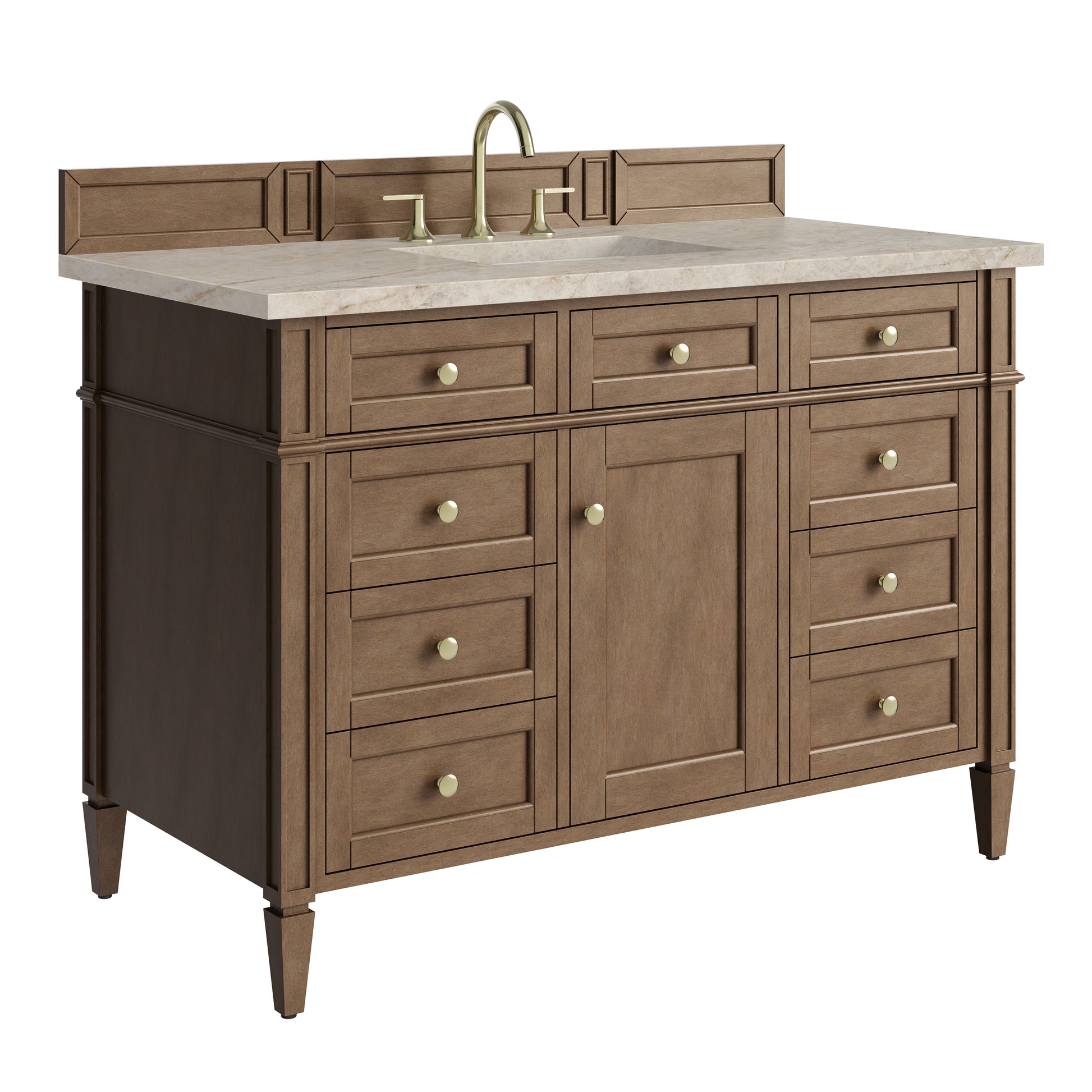 Renovate for Less Atlanta Brittany 48" Single Vanity, Pecan w/ 3 CM Tajnar Eclos Top w/FreePower Wireless Charger