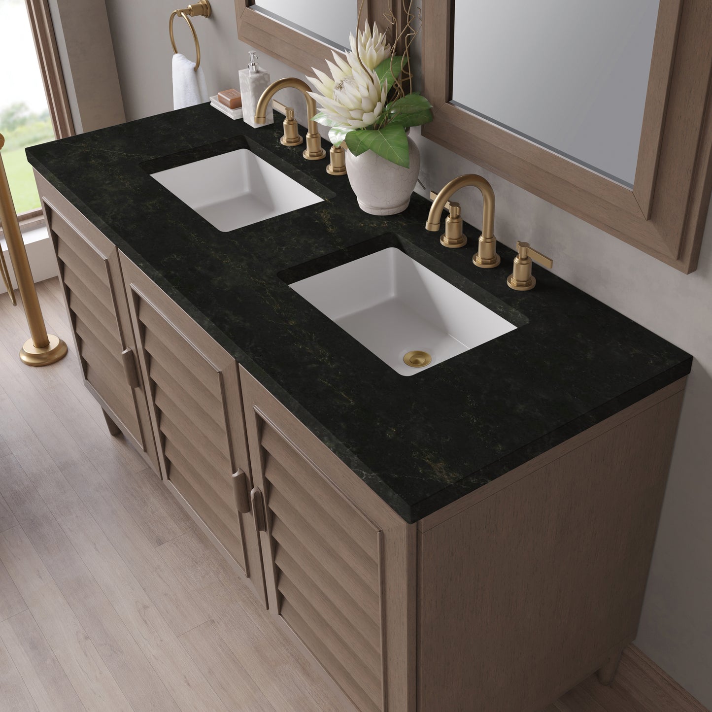 Renovate for Less Atlanta Portland 60" Double Vanity, Whitewashed Walnut, w/ 3 CM Phantome Eclos Top