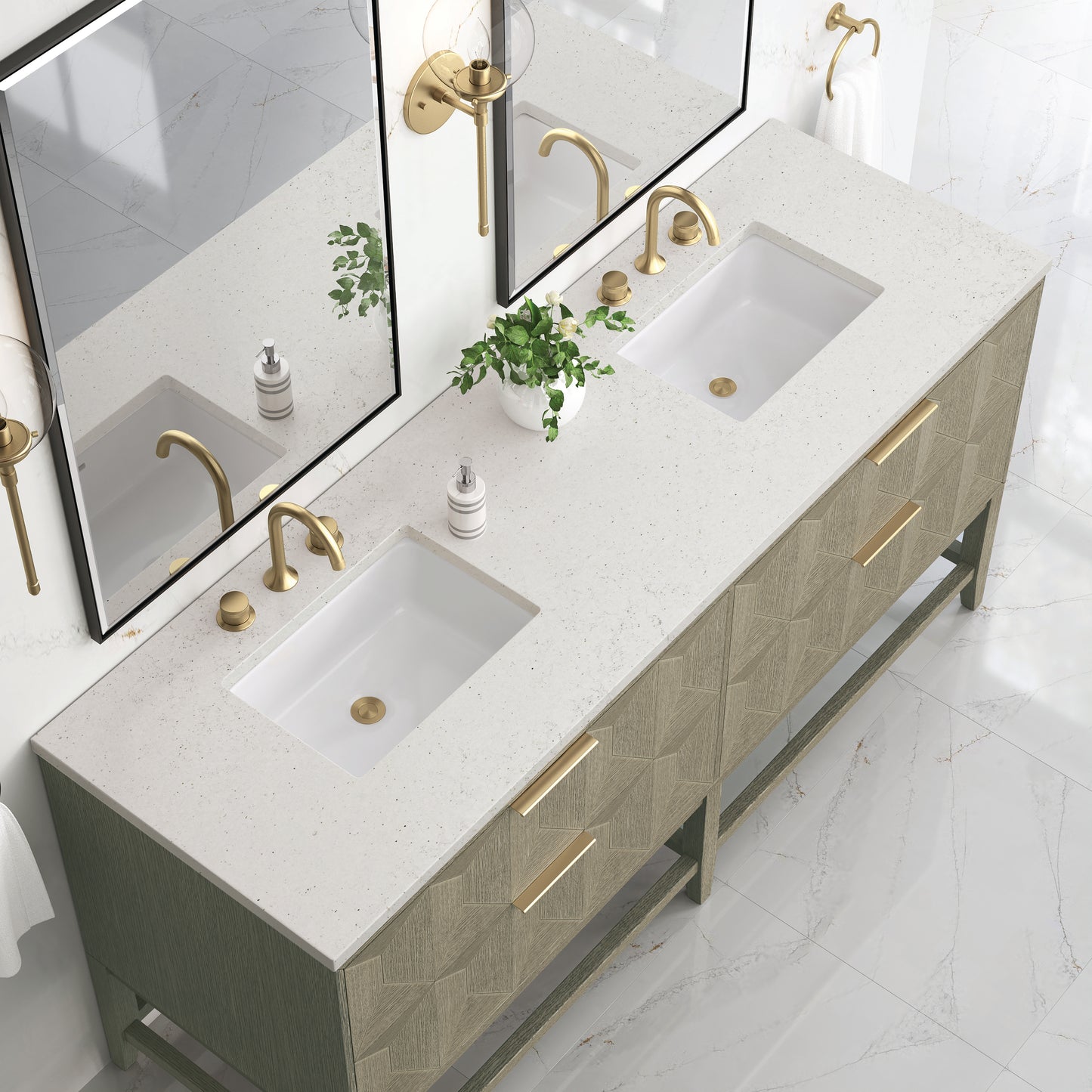 Renovate for Less Atlanta Emmeline 72" Double Vanity, Pebble Oak w/ 3 CM Lime Delight Top