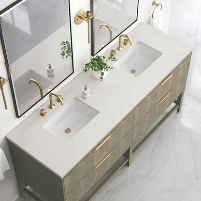 Renovate for Less Atlanta Emmeline 72" Double Vanity, Pebble Oak w/ 3 CM Lime Delight Top