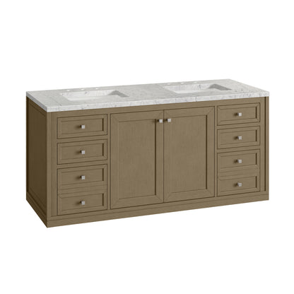 Renovate for Less Atlanta Chicago 60" Double Vanity, Walnut Whisper, w/ 3 CM Eternal Jasmine Pearl Silestone® Top