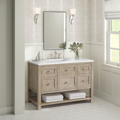Renovate for Less Atlanta Breckenridge 48" Single Vanity, Whitewashed Oak w/ 3 CM White Zeus Silestone Top