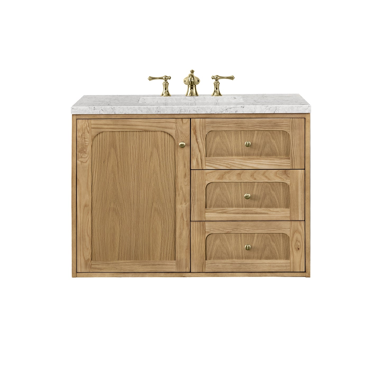 Renovate for Less Atlanta Laurent 36" Single Vanity, Light Natural Oak w/ 3 CM Eternal Jasmine Pearl Top
