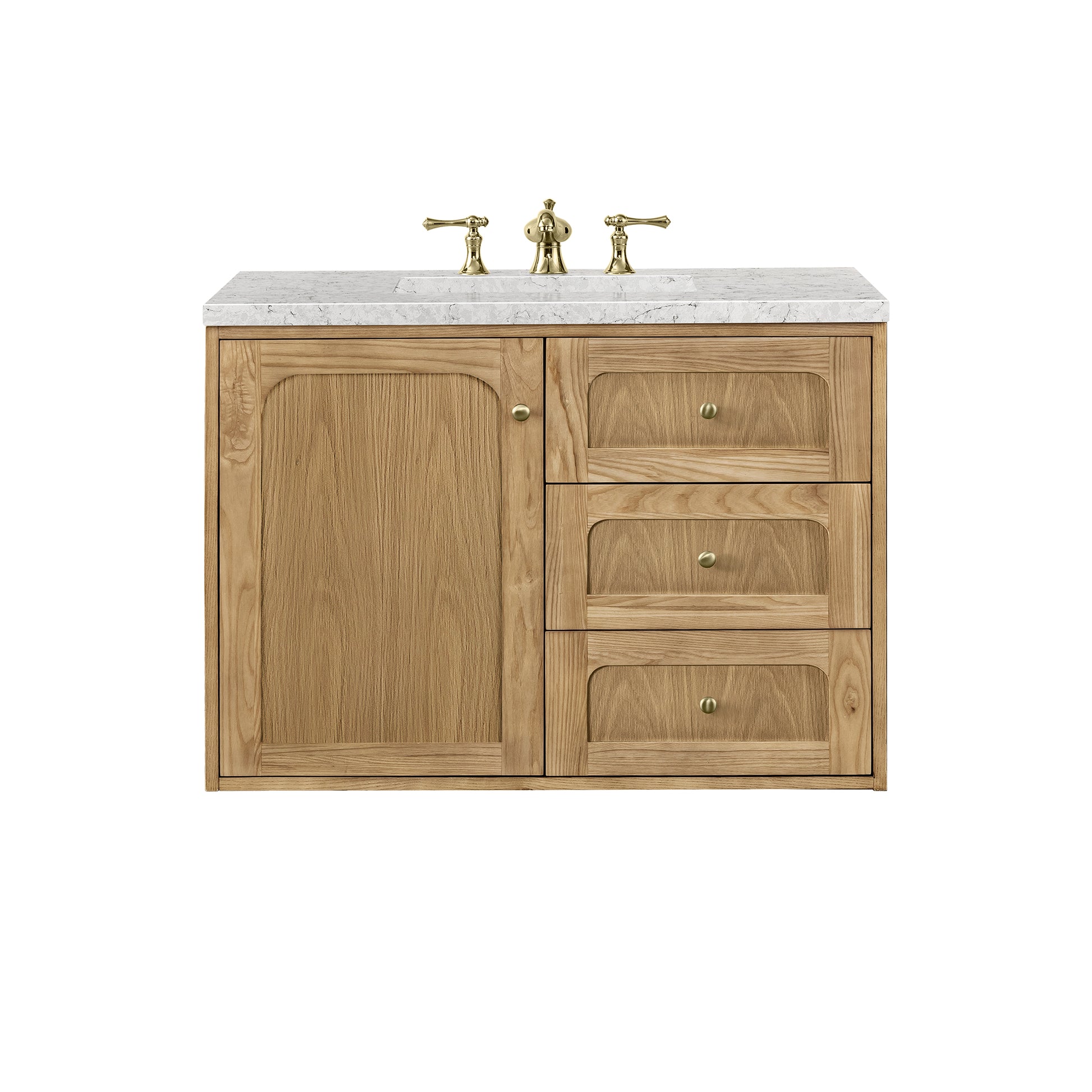 Renovate for Less Atlanta Laurent 36" Single Vanity, Light Natural Oak w/ 3 CM Eternal Jasmine Pearl Top