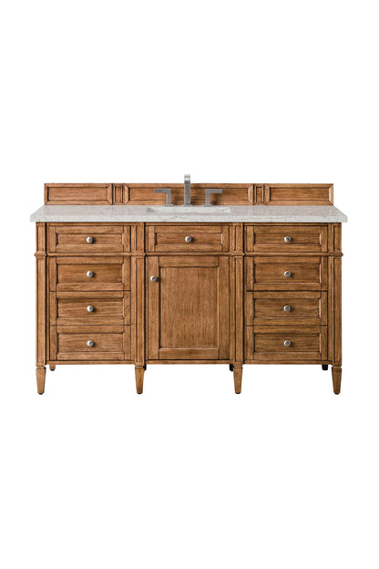 Brittany 60" Single Vanity, Saddle Brown w/ 3 CM Eternal Jasmine Pearl Silestone Top