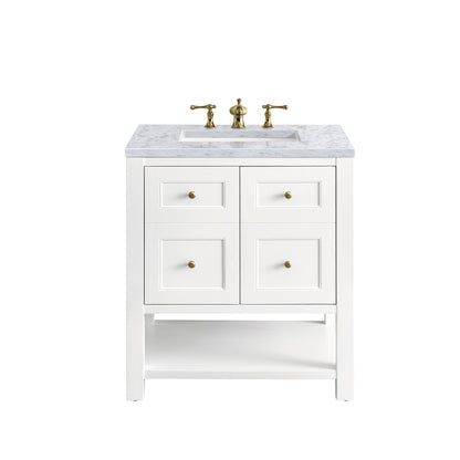 Renovate for Less Atlanta Breckenridge 30" Single Vanity, Bright White w/ 3 CM Carrara Marble Top