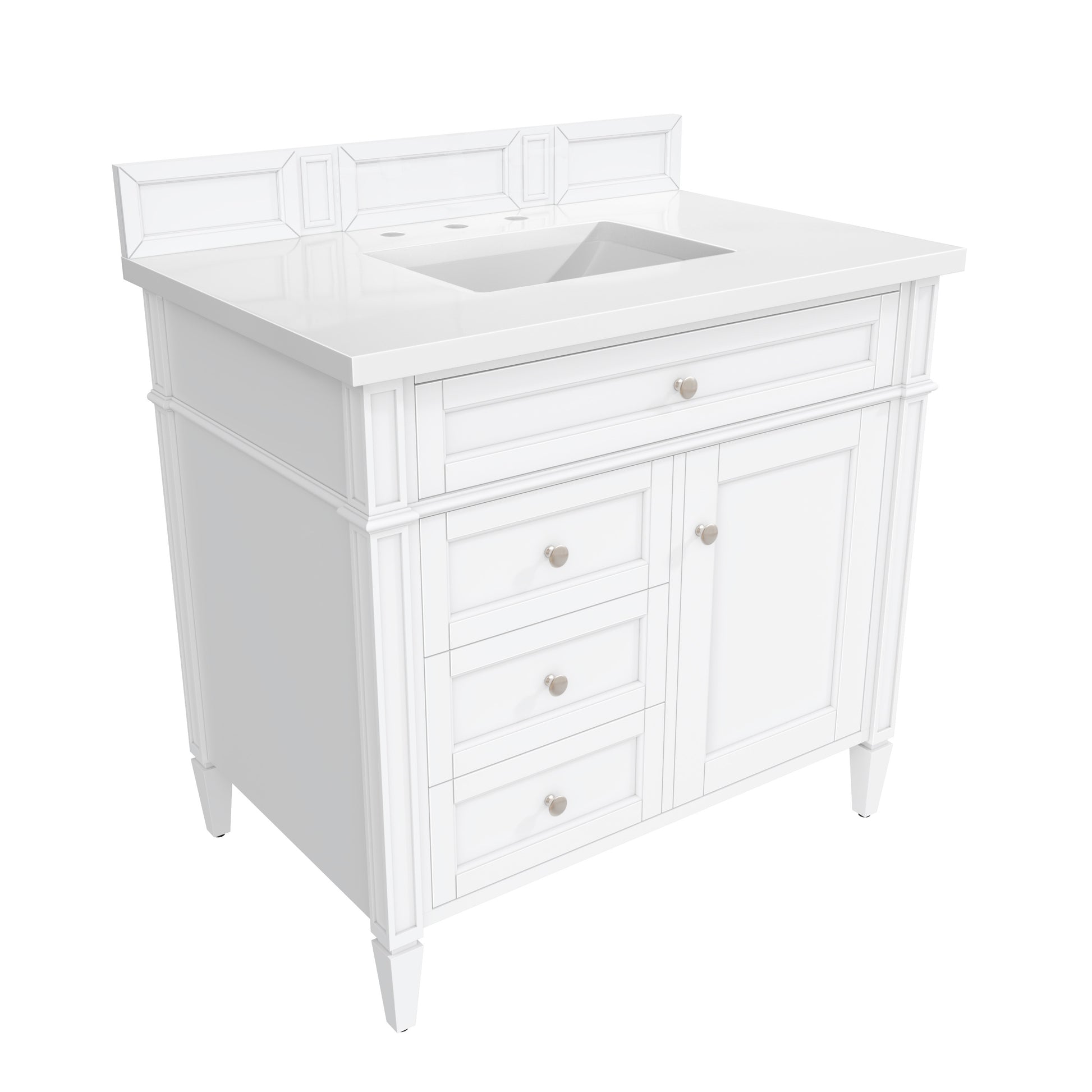 Renovate for Less Atlanta Brittany 36" Single Vanity, Bright White w/ 3 CM White Zeus Silestone Top