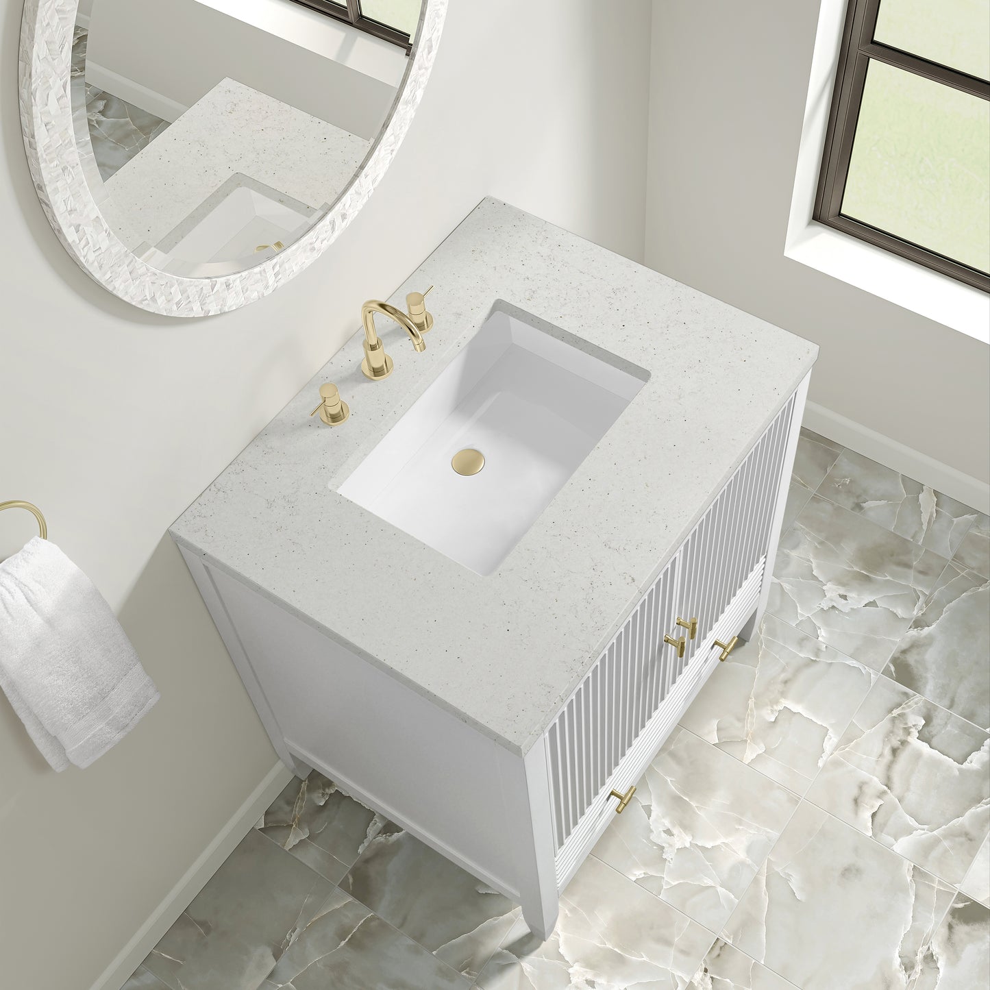 Renovate for Less Atlanta Myrrin 30" Single Vanity, Bright White w/ 3 CM Lime Delight Silestone Top