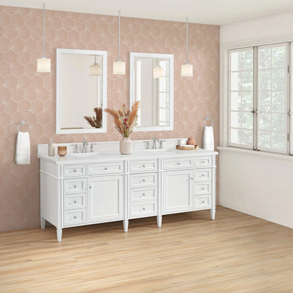 Brittany 84" Double Vanity, Bright White w/ 3 CM White Zeus Top