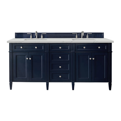 Renovate for Less Atlanta Brittany 72" Double Vanity, Victory Blue w/ 3 CM Ethereal Noctis Silestone Top