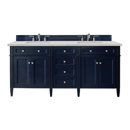 Brittany 72" Double Vanity, Victory Blue w/ 3 CM Ethereal Noctis Silestone Top
