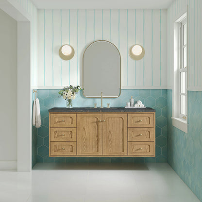 Laurent 60" Single Vanity, Light Natural Oak, w/ 3 CM Parisien Bleu Quartz Top
