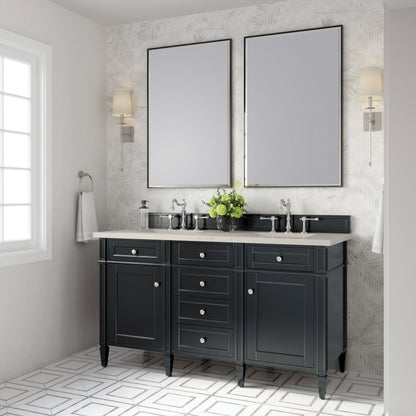 Renovate for Less Atlanta Brittany 60" Double Vanity, Black Onyx, w/ 3 CM Siberian Silestone Top