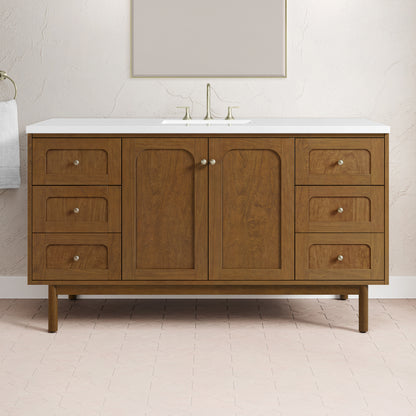 Renovate for Less Atlanta Laurent 60" Single Vanity, Honey Oak w/ 3 CM White Zeus Silestone Top