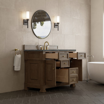 Renovate for Less Atlanta Brookfield 48" Single Vanity, Pecan w/ 3 CM Parisien Bleu Silestone Top w/ FreePower Wireless Charger