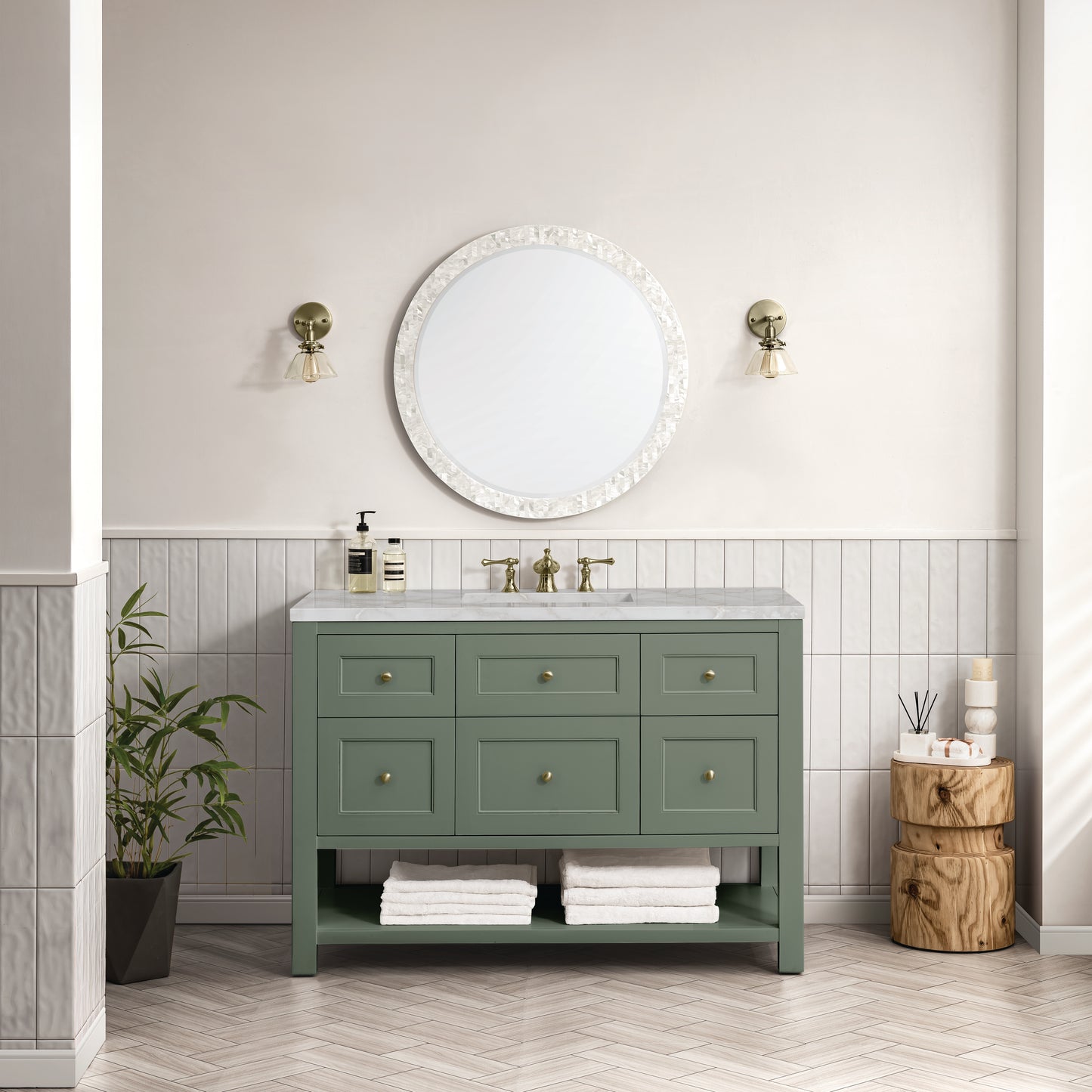 Renovate for Less Atlanta Breckenridge 48" Single Vanity, Smokey Celadon w/ 3 CM Victorian Silver Top