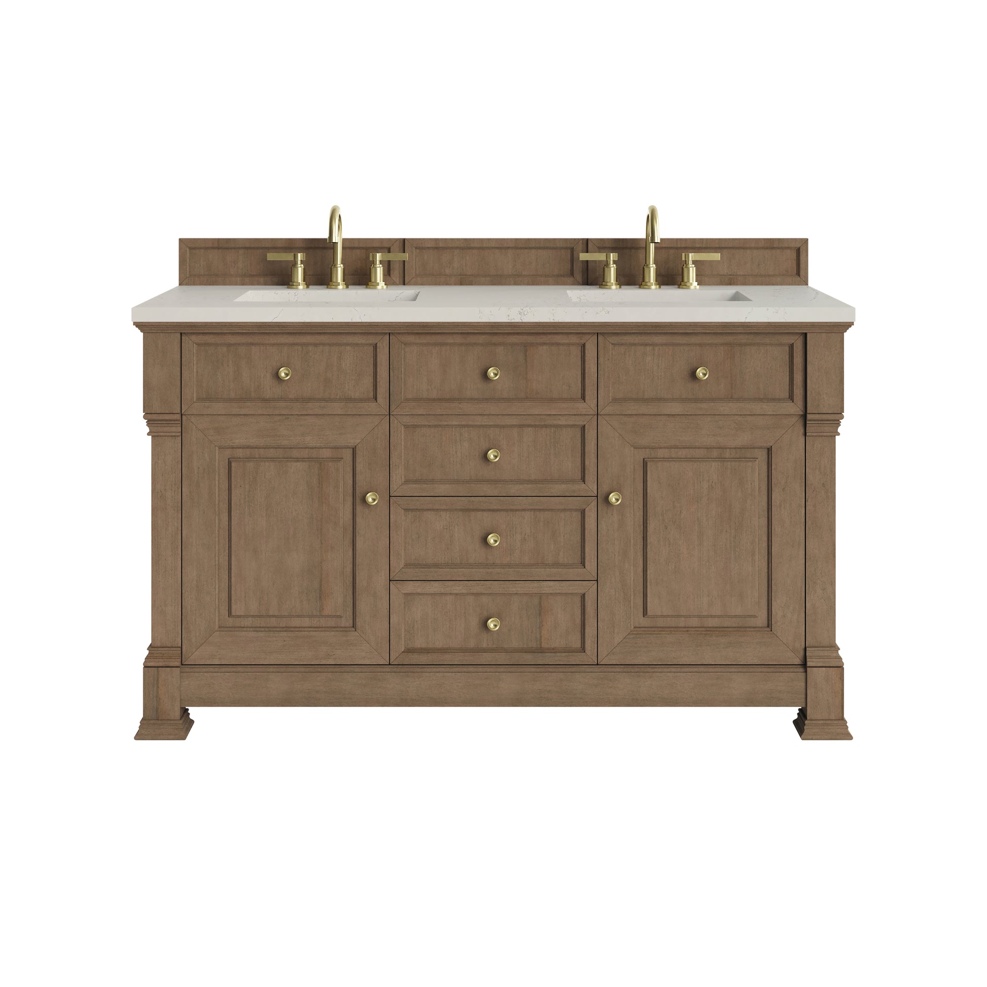 Renovate for Less Atlanta Brookfield 60" Double Vanity, Pecan, w/ 3 CM Siberian Silestone Top