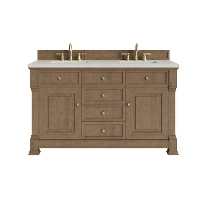 Renovate for Less Atlanta Brookfield 60" Double Vanity, Pecan, w/ 3 CM Siberian Silestone Top