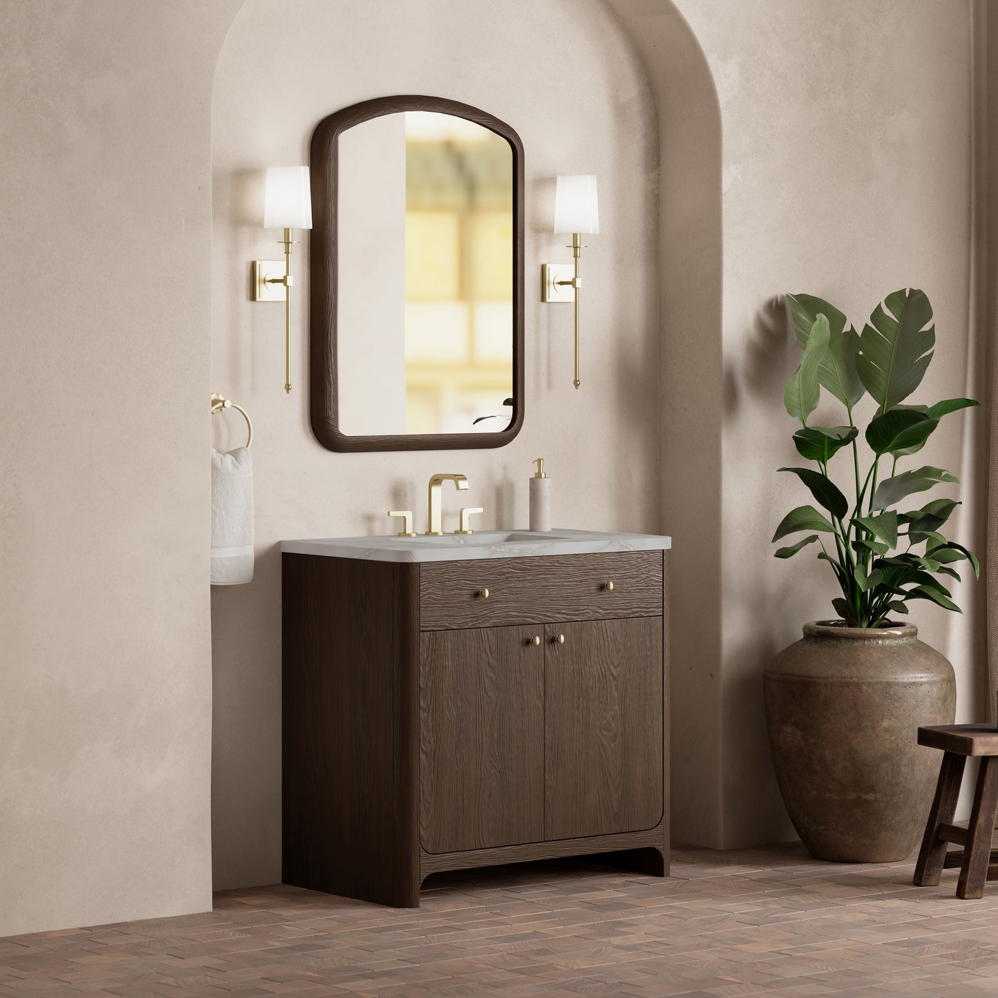 Renovate for Less Atlanta Gracyn 36" Single Vanity, Sable, w/ 3 CM Victorian Silver Quartz Widespread Top
