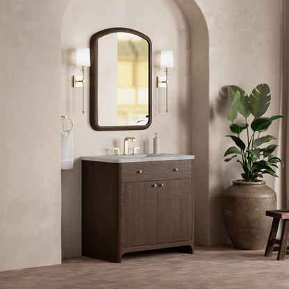 Renovate for Less Atlanta Gracyn 36" Single Vanity, Sable, w/ 3 CM Victorian Silver Quartz Widespread Top