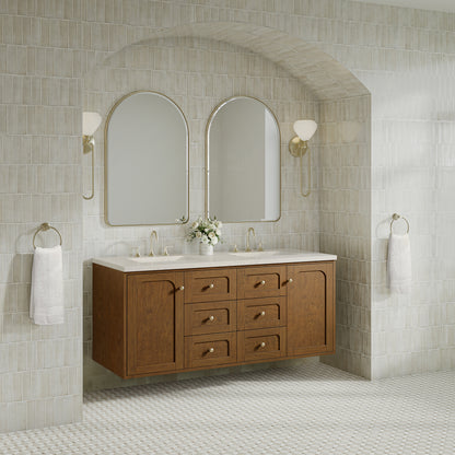 Renovate for Less Atlanta Laurent 60" Double Vanity, Honey Oak w/ 3 CM Siberian Silestone Top