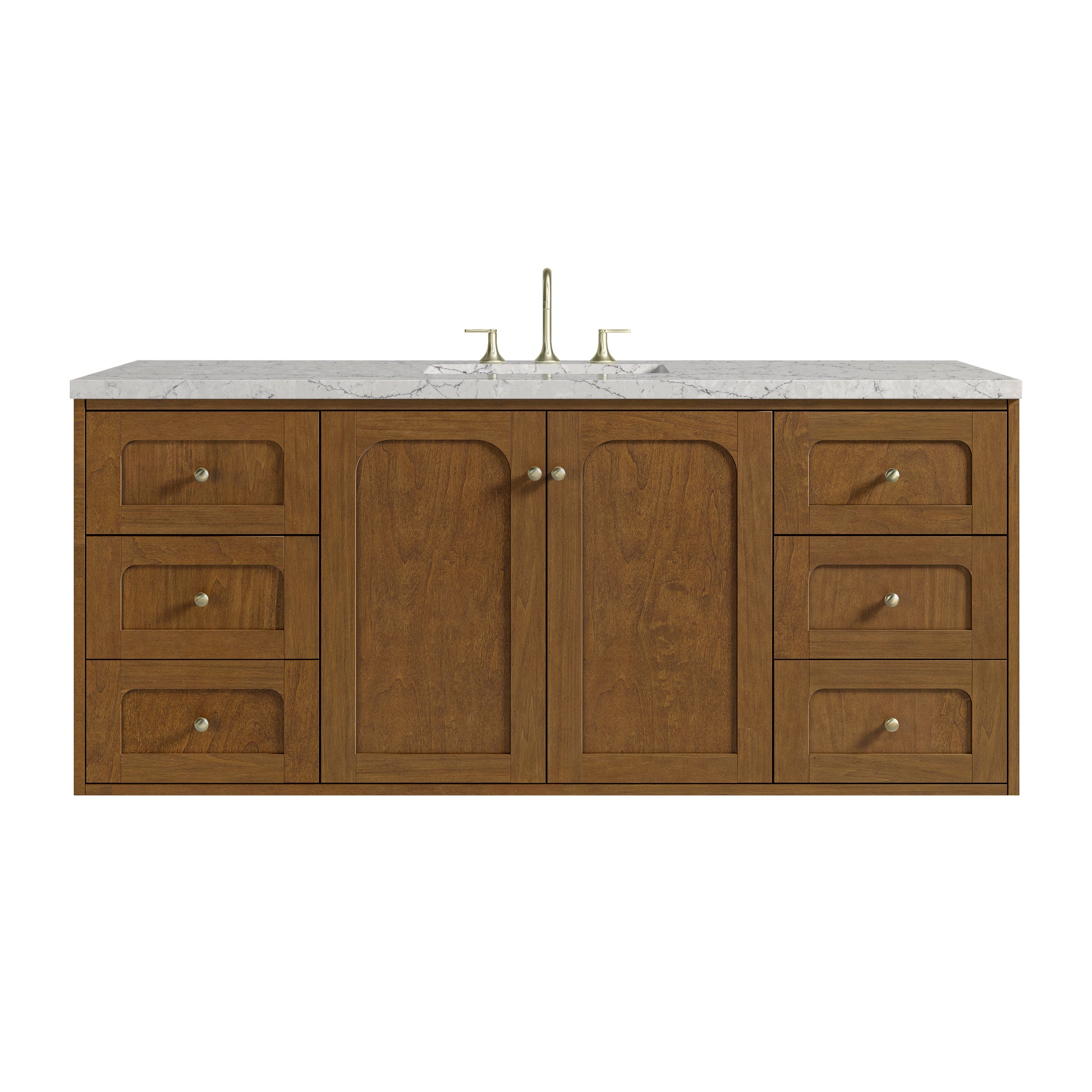 Renovate for Less Atlanta Laurent 60" Single Vanity, Honey Oak w/ 3 CM Eternal Jasmine Pearl Silestone Top