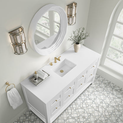 Renovate for Less Atlanta Breckenridge 60" Single Vanity, Bright White, w/ 3 CM White Zeus Quartz Top