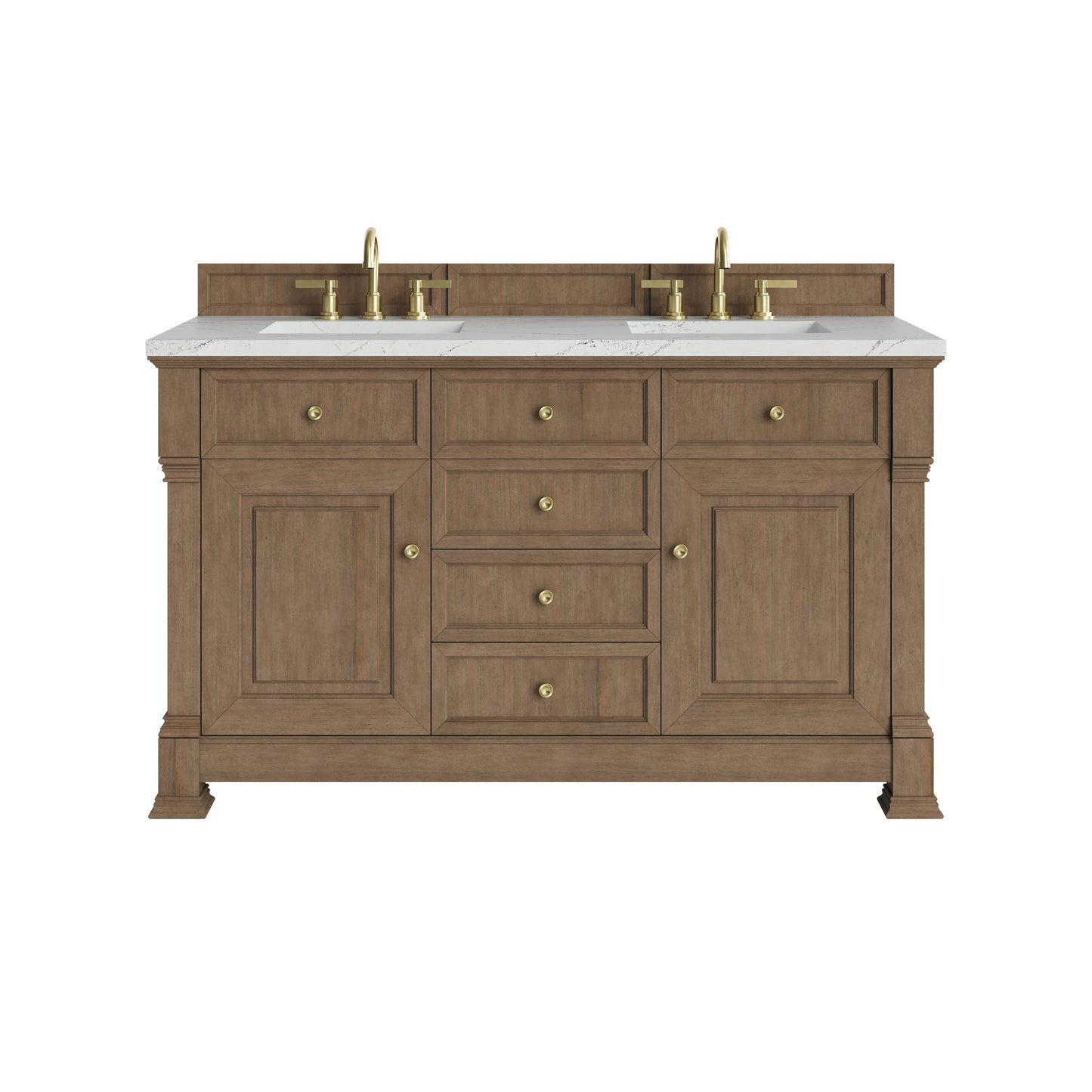 Renovate for Less Atlanta Brookfield 60" Double Vanity, Pecan w/ 3 CM Ethereal Noctis Silestone  Top