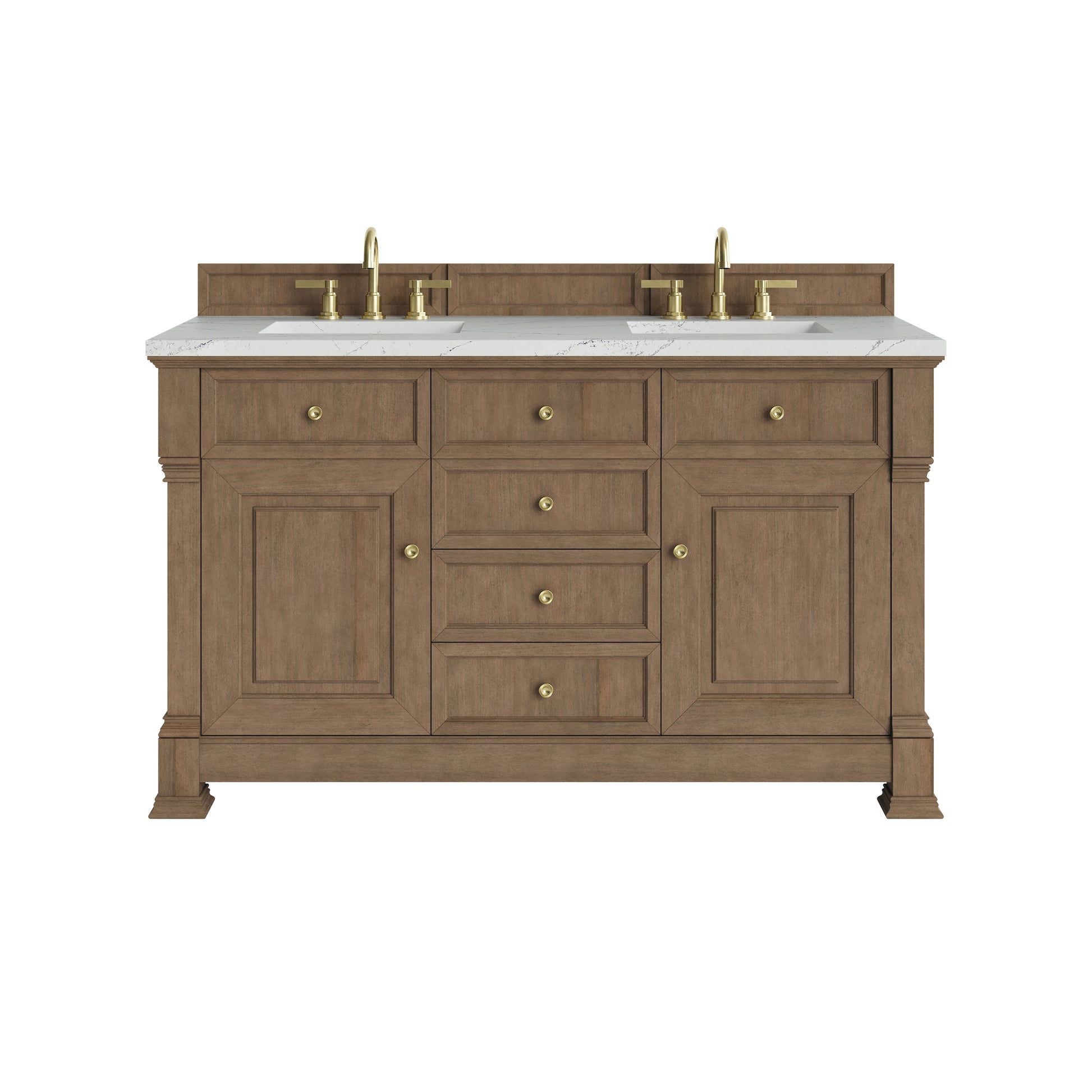 Renovate for Less Atlanta Brookfield 60" Double Vanity, Pecan w/ 3 CM Ethereal Noctis Silestone  Top