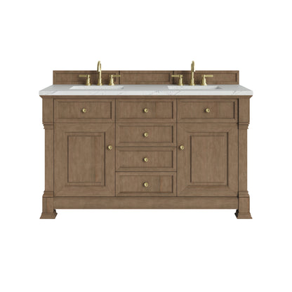 Renovate for Less Atlanta Brookfield 60" Double Vanity, Pecan w/ 3 CM Ethereal Noctis Silestone  Top