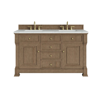 Brookfield 60" Double Vanity, Pecan w/ 3 CM Ethereal Noctis Silestone  Top