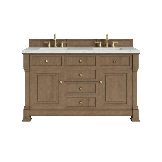 Brookfield 60" Double Vanity, Pecan w/ 3 CM Ethereal Noctis Silestone  Top