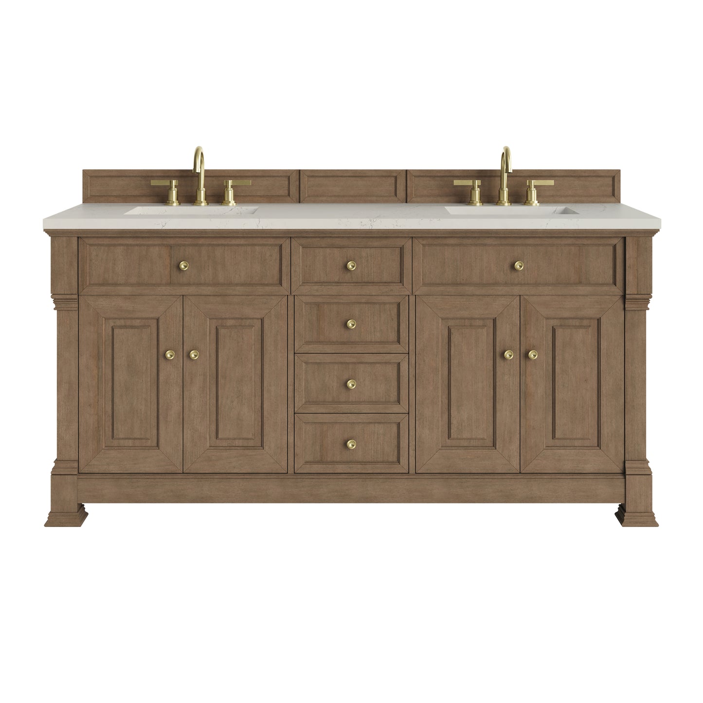 Renovate for Less Atlanta Brookfield 72" Double Vanity, Pecan, w/ 3 CM Siberian Silestone Top w/FreePower Wireless Charger