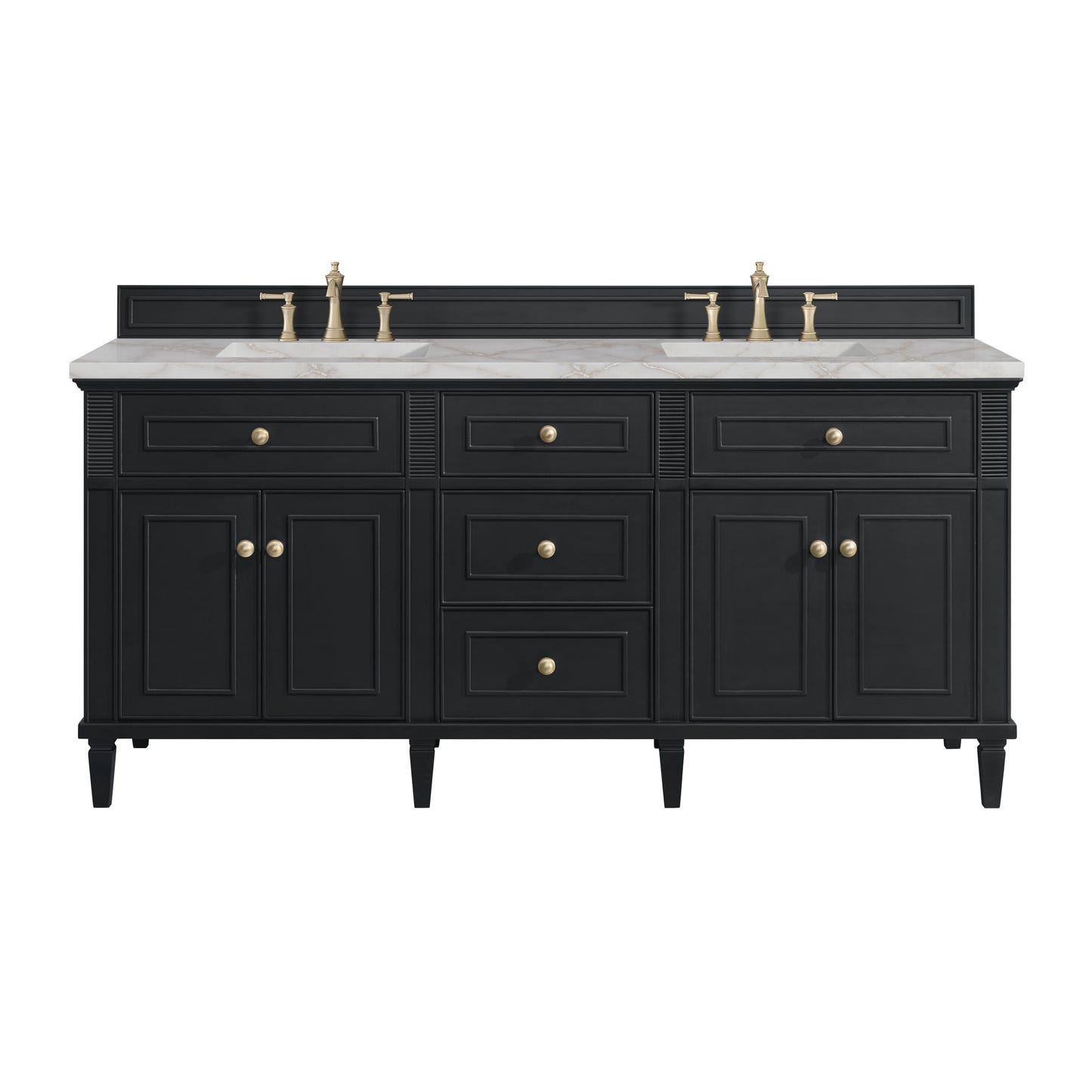 Renovate for Less Atlanta Lorelai 72" Double Vanity, Black Onyx w/ 3 CM Victorian Silver Silestone Top w/FreePower Wireless Charger