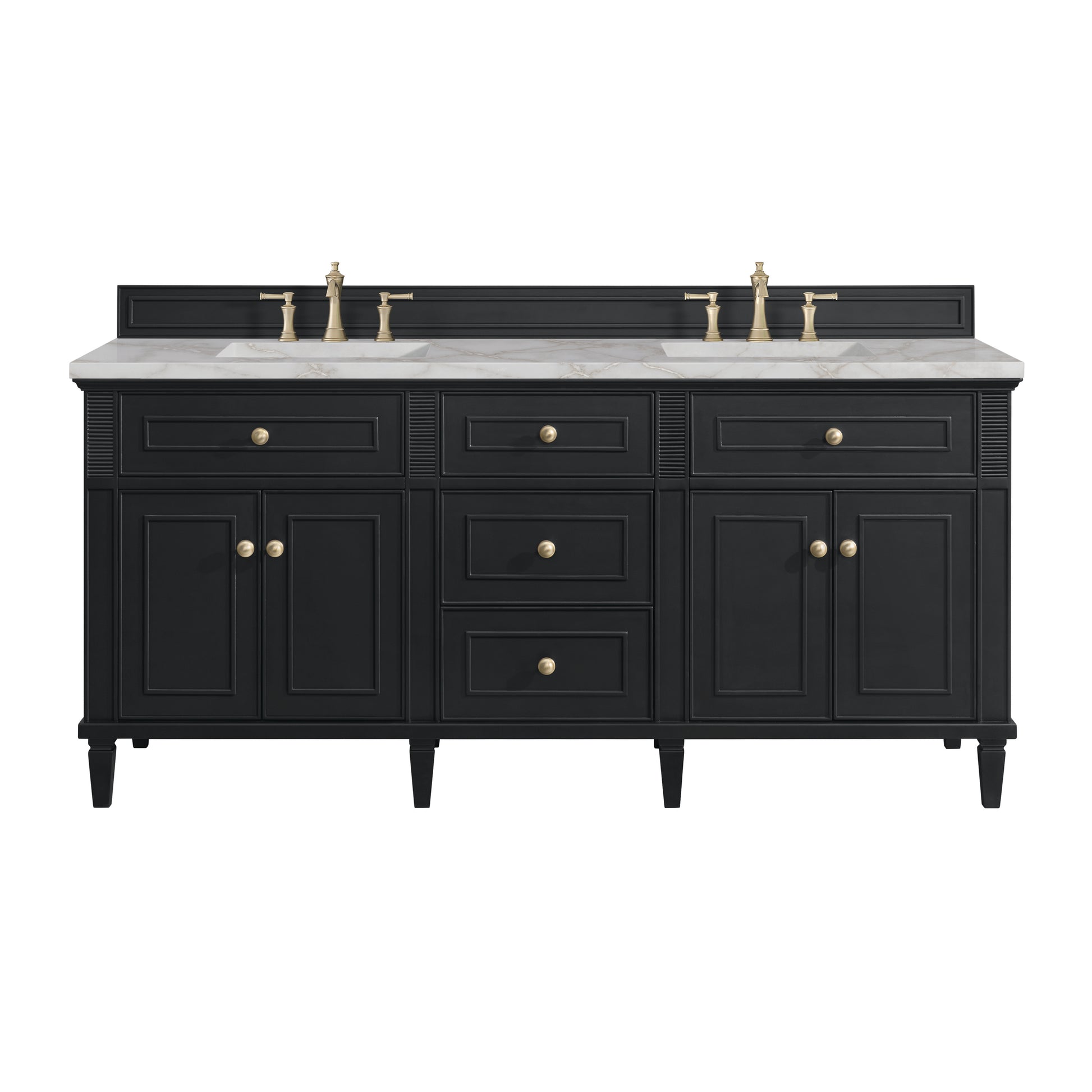 Renovate for Less Atlanta Lorelai 72" Double Vanity, Black Onyx w/ 3 CM Victorian Silver Silestone Top w/FreePower Wireless Charger