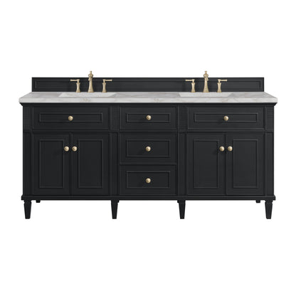 Renovate for Less Atlanta Lorelai 72" Double Vanity, Black Onyx w/ 3 CM Victorian Silver Silestone Top