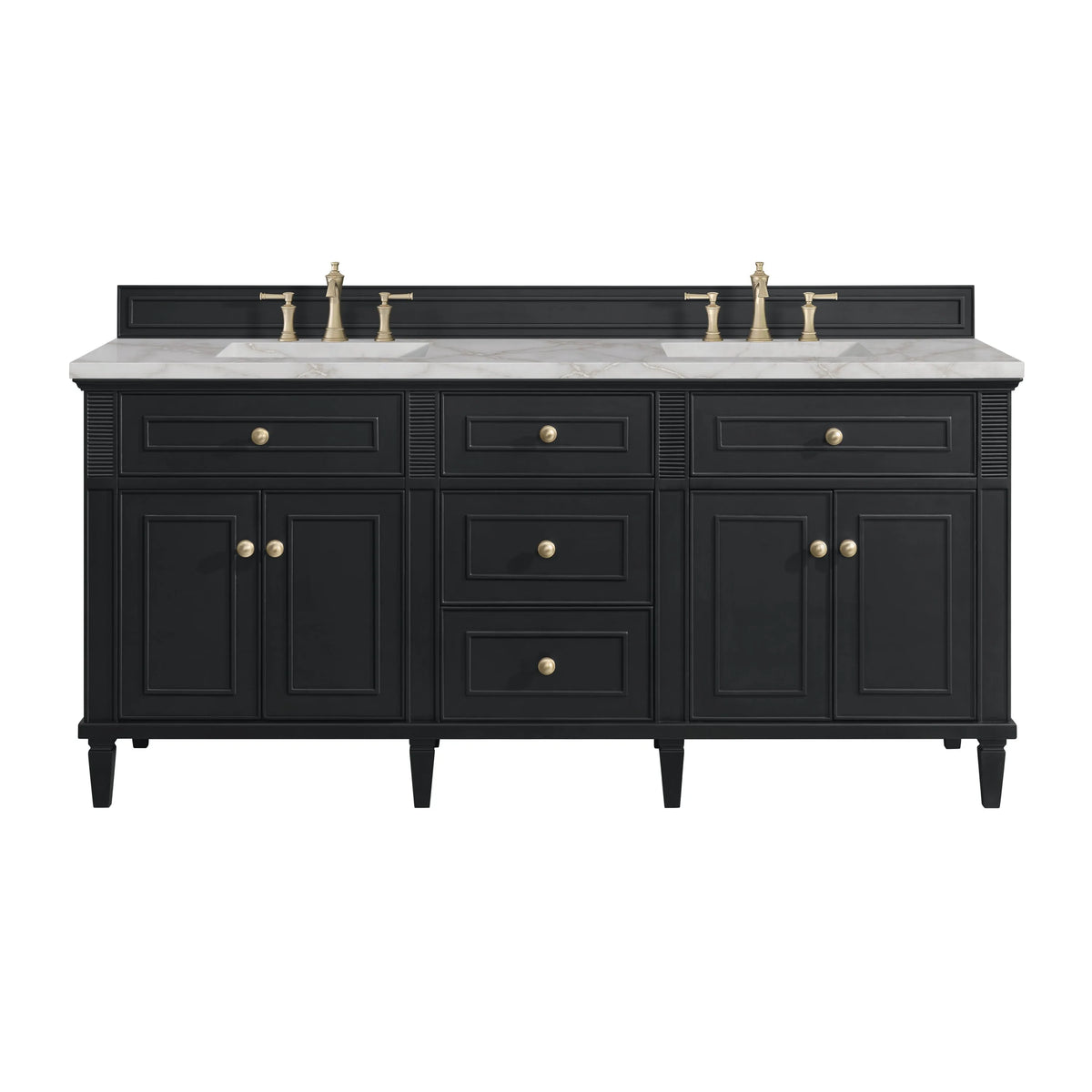 Lorelai 72" Double Vanity, Black Onyx w/ 3 CM Victorian Silver Silestone Top w/FreePower Wireless Charger