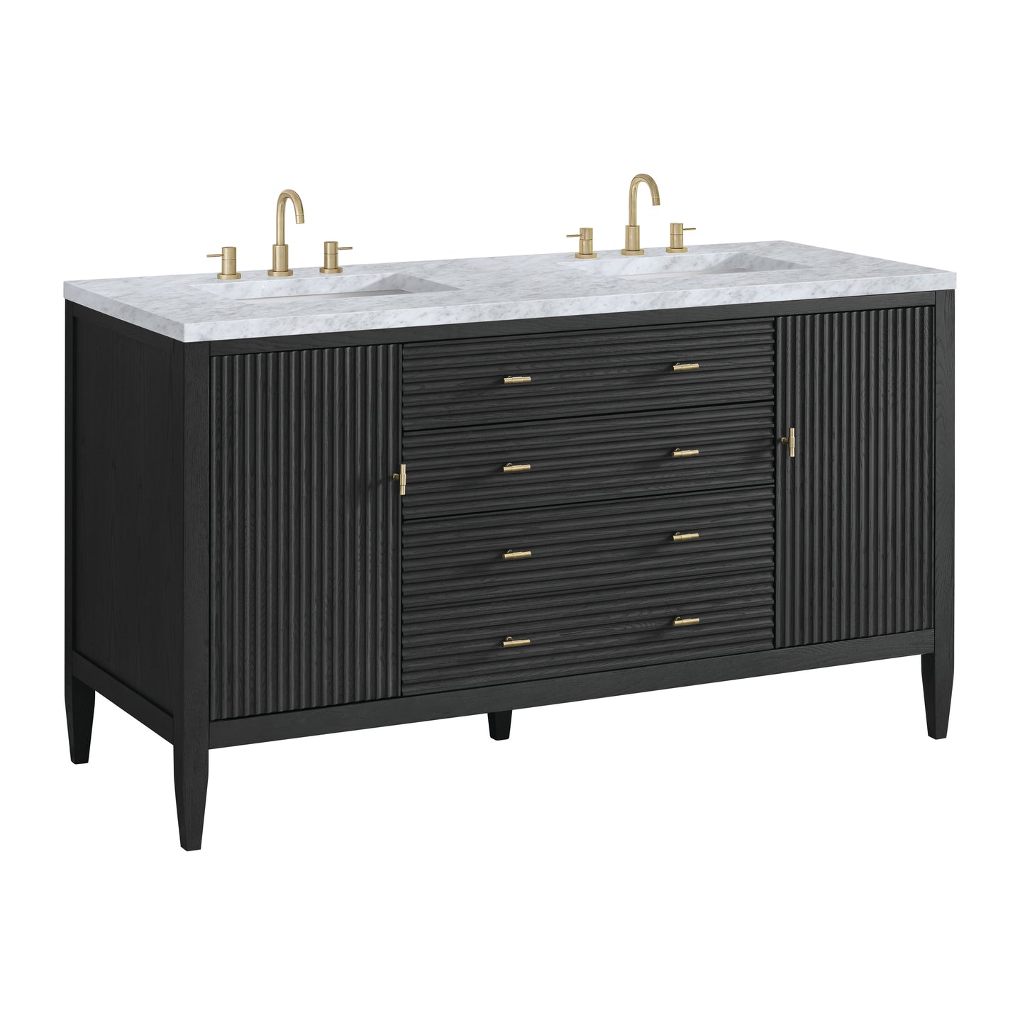 Renovate for Less Atlanta Myrrin 60" Double Vanity, Carbon Oak w/ 3 CM Carrara White Marble Top