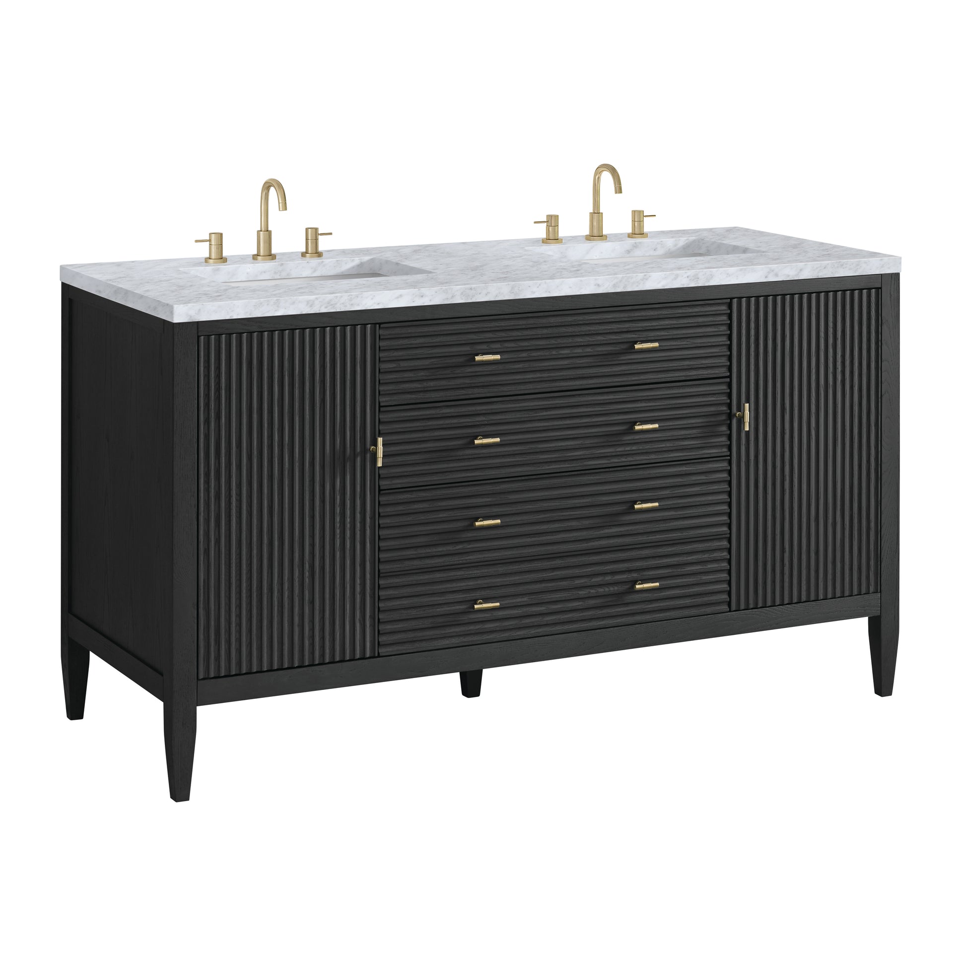 Renovate for Less Atlanta Myrrin 60" Double Vanity, Carbon Oak w/ 3 CM Carrara White Marble Top