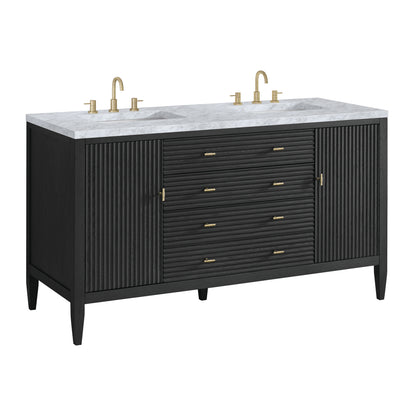 Renovate for Less Atlanta Myrrin 60" Double Vanity, Carbon Oak w/ 3 CM Carrara White Marble Top